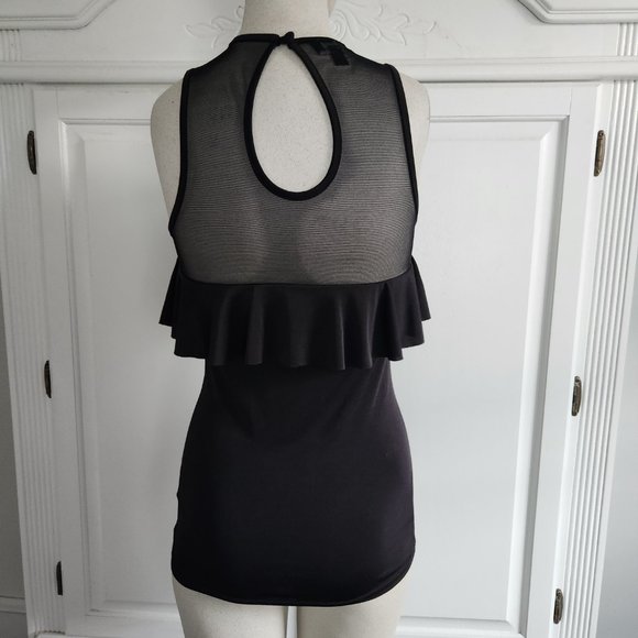 bebe Black Sleeveless Top With Mesh and Keyhole Back, Size Small - Picture 4 of 13